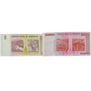 Zimbabwe 5 Trillion Dollar & $5 Banknotes Reserve Bank Currency Collectibles